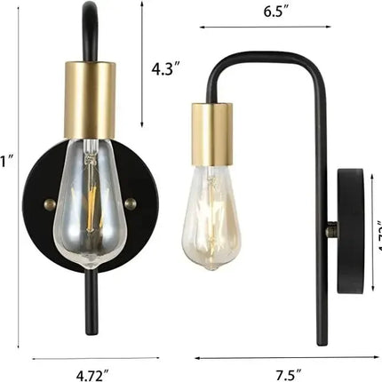 Nordic Bend Pipe Wall Lamp Iron Gold/Black Wall Decor Living Room Bedroom Shop Coffee Shop Bedside Lamp E27 Interior Lighting