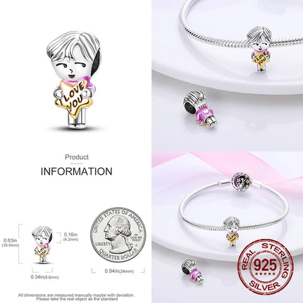 925 sterling silver boys and girls lovers pendant charms Fit 4MM hole diameter bracelet charm beads necklace Diy female jewelry
