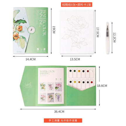 6 Sheets Watercolor Painting Kit with Brushes Paints and Coloring Book Draw Art School Stationery Gift for Boys Girls Travel Toy