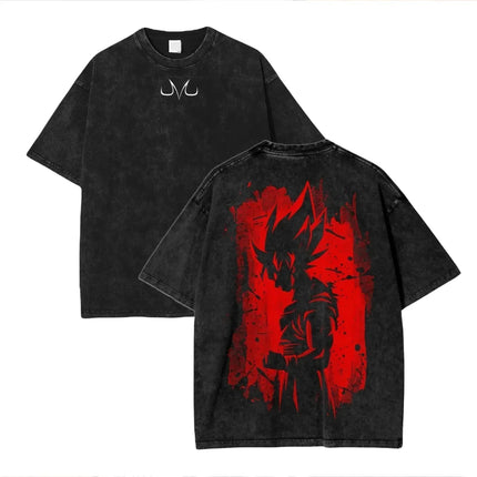 2026 Summer Dragon Ball Majin Vegeta Vintage Anime T-shirt Men's Pure Cotton Washed Tees Casual Loose Sports Daily Short Sleeve