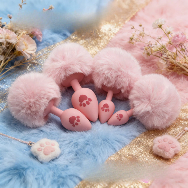 4 Sizes Cute Pink Cat's Paw Print Silicone Anal Plug Soft Tail Butt Plug Adult Game Anal Beads Erotic Cosplay Sex Toys For Women