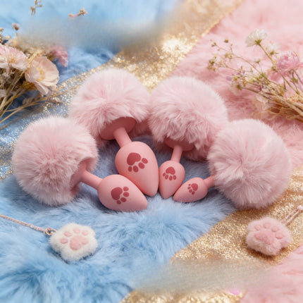 4 Sizes Cute Pink Cat's Paw Print Silicone Anal Plug Soft Tail Butt Plug Adult Game Anal Beads Erotic Cosplay Sex Toys For Women