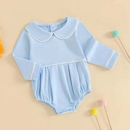 Pudcoco Baby Boys Girls Romper Long Sleeve Doll Collar Contrast Line Solid Color Bodysuit Newborn Playsuit