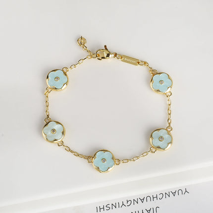 Trendy Creative Adjustable Round Five Leaf Flower Gold-Plated Bracelet Luxury for Women Daily Party Jewelry Accessories Clover