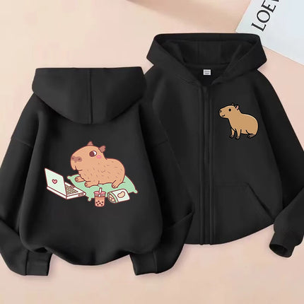 Zip Up Hoodie Kawaii Kids Capybara Children's Hoodie Zipper Children Capibara Sweatshirt Manga Clothes Kid Girl Boy Top Hoody