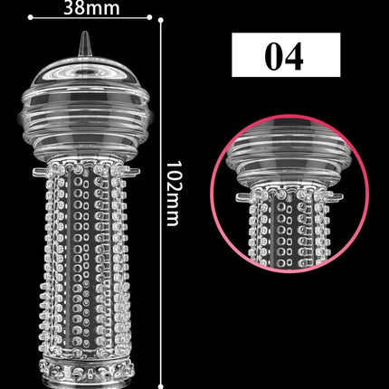 1PCS Transparent Penis Covers Extender Men's Crystal Wolf Tooth Condoms Finger Cock Ring Adult Sex Toys For Male Penis Sleeve