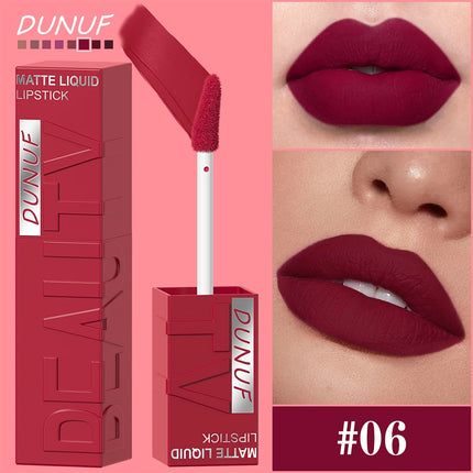 DUNUF 1 Pcs Matte Velvet Smooth Easy-to-apply Square Tube Lip Gloss Waterproof Not Easy To Fade Sexy Brown for Women Lip Tint