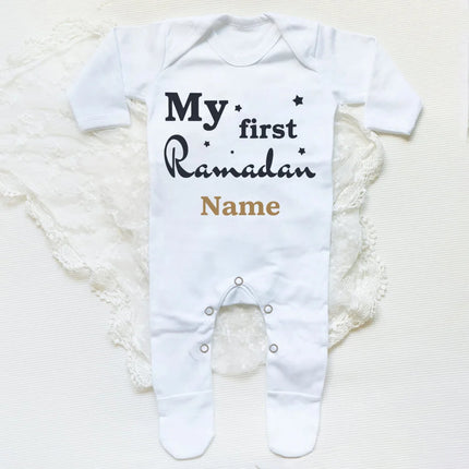 Personalized Baby First Ramadan Bodysuit Infant Long Sleeve Romper Eid Ramadan Islamic Muslim Newborn Keepsake Outfit Jumpsuit