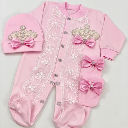 Original UK Prince Take Me Home Outfit Baby Crown Jewels set Baptism Bling Outfit Rubybelleb Light Blue 3pcs Layette Swaddle Set