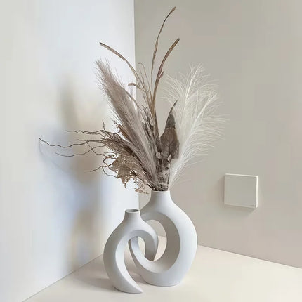 European Style White Plastic Vase Set Simple Creative Home Decor for Living Room Entryway TV Cabinet