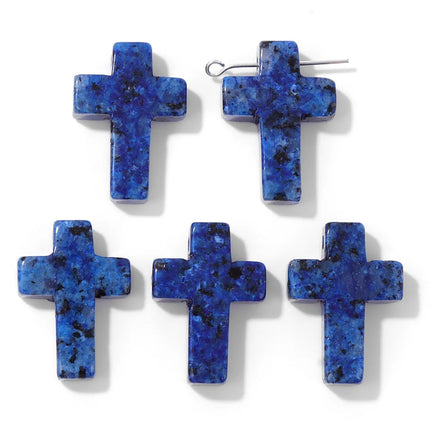 Blue Lapis Lazuli Pendant Gems Cross Hand Oval Shape Natural Stone Lapis Lazuli Charms for Jewelry Making Necklace DIY Bracelet