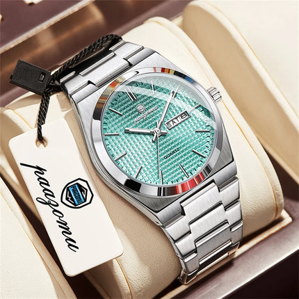 PAAZOMU Luxury Men Wristwatch Waterpro Of Luminous Date Week Watch For Man Stainless Steel Men's Watches Quartz Male Clock Sport