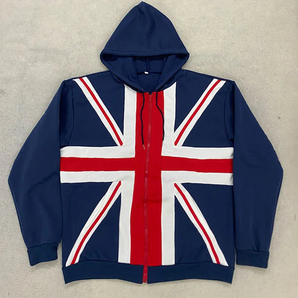 2026 Autumn Winter New Retro Flag Hooded Sweatshirt Zipper Jacket Relaxed Daily Casual Street Fashion Men Women Hoodie