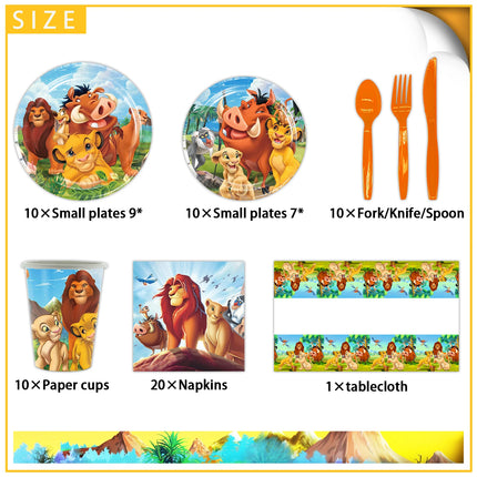 Lion King Birthday Party Decoration Simba Tableware Plate Cup Balloon Set Banner Backdrop Gift Bags Sticker Kids Party Supplies