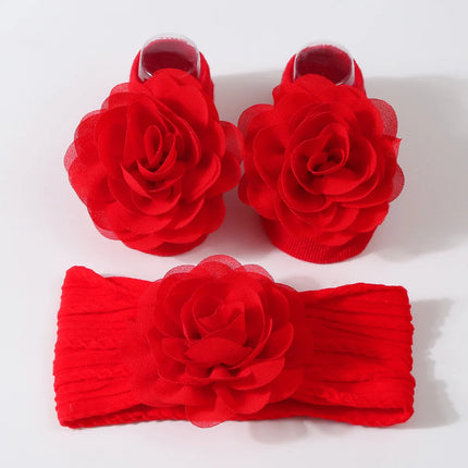 2Pcs Baby Headband Socks Set Baby Girl Flower Headbands Rubber Soles Anti Slip Socks Infant Toddler Turban Girl Hair Accessories