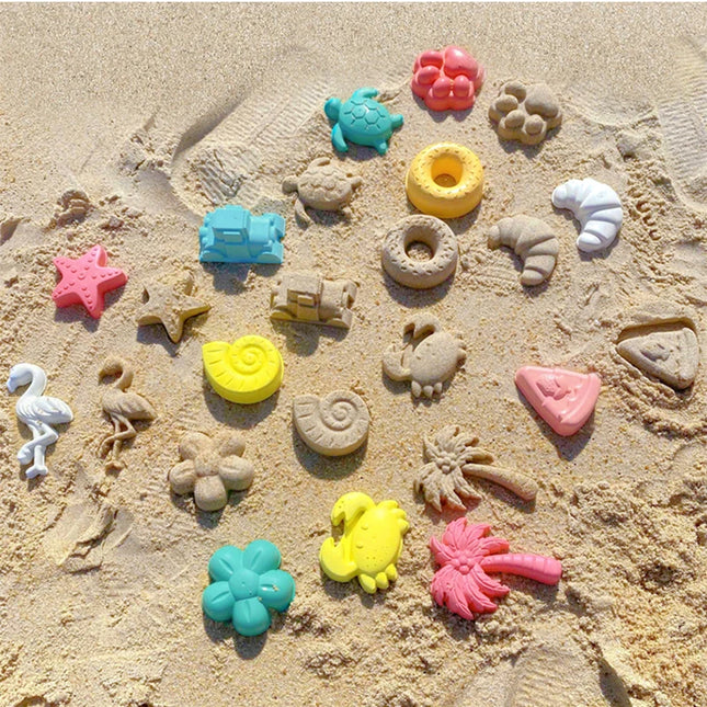 Beach Toy Sand Mold Sand Printing Seaside Sand Digging Tool Accessories Wheat Straw Donut Engineering Vehicle 12-Piece Combinati