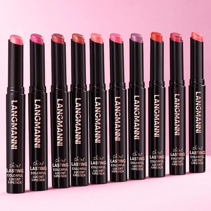 10 Color Glitter Pearlescent Lipstick Waterproof Lasting Diamond Lipstick Shiny Lip Gloss Non-stick Cup Red Sexy Lip Tint Makeup