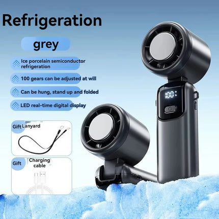 2025 Hanging Ice Pack Handheld High-speed Fan Folding 100 Speed Infinitely Adjustable Fan Portable For Outdoor Neck