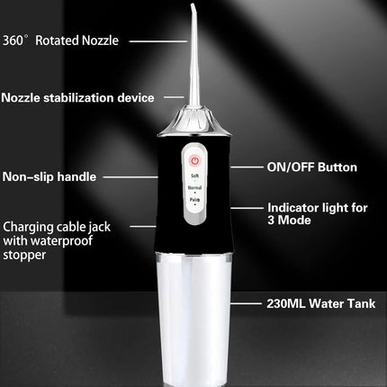 Water Flossers Portable Dental Irrigator Cordless Floss Irrigators Jet Rechargeable Oral Flossers Black Sets for Adults Braces