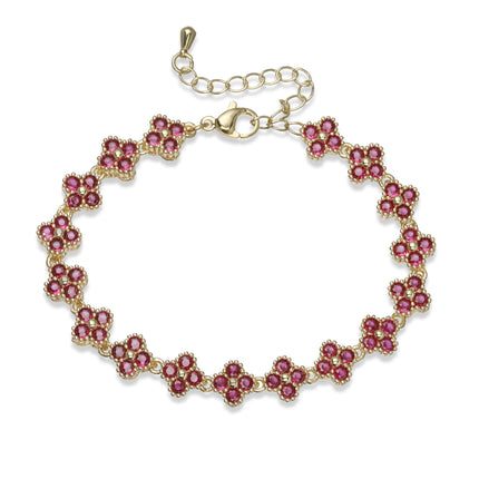HECHENG, Colorful Flower CZ Stone Copper Metal Bracelet/Necklace with Lobster Clasp, Adjustable, Minimalist Romantic Jewelry