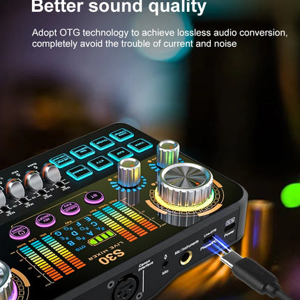 FUHAM S30 audio mixer, live sound card with DJ mixing effects and voice-changing features, music recording equipment sound card