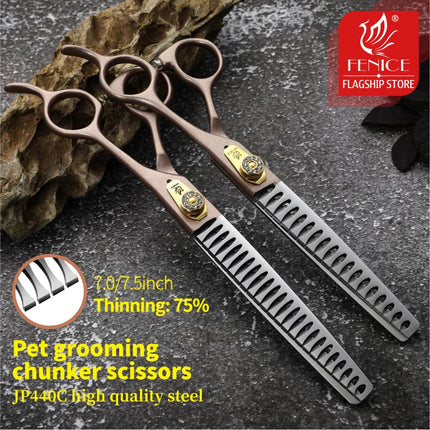 Fenice Professional JP440C 7/7.5/8 inch Pet Dog Grooming Chunker Scissors Thinning Shears Tijeras Tesoura Thinning Rate 35%/75%