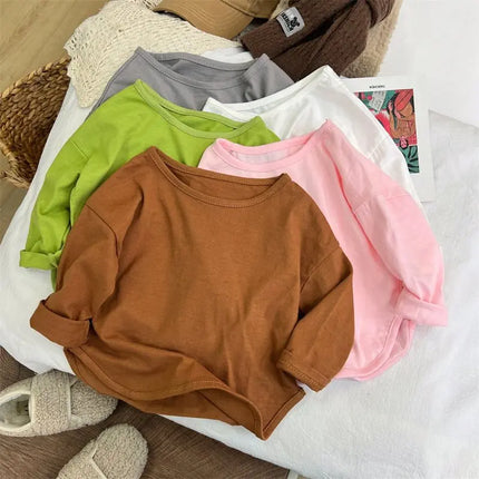 Baby Boys Basic Tee Long Sleeve T-shirts Pure Cotton Baby Girl Tops Kids T-shirt Cotton Spring Tee Shirts Baby Boy Clothes Tees