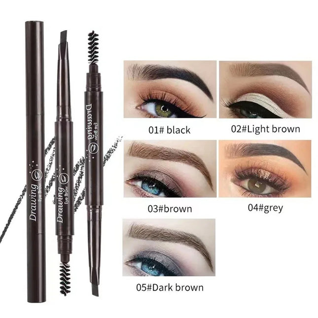 Double Ended Eyebrow Pencil Rotatable Triangle Eye Brow Pen Sweatproof Waterproof Smooth Lasting Beauty With Brush Makeup Tool