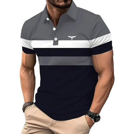 Men's summer casual short-sleeve sports shirts, men's polo shirts, color block, slim fit lapel shirts, polo shirts, men's