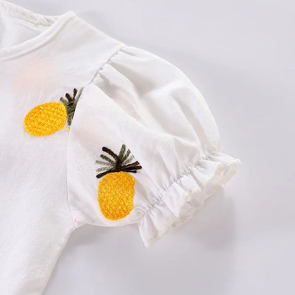 Girls T-shirt Summer Dress Baby Girl Korean Version Half Sleeved Trendy Flower Bud Sleeve Children's Pure Cotton Bottom Top