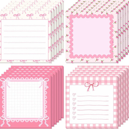 1pc Pink Bow Sticky Notes，Ins Style Self-Adhesive Tear-Off Notepad To Do List Stickers，Office School Memo Pad Reward Gift