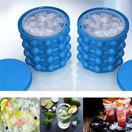 2-in-1 Portable Silicone Ice Cube Maker Cylinder Mold Ice Bucket with Lid Space Saving Wine Whiskey Chiller Bar Kitchen Gadgets