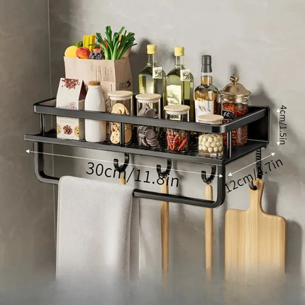 Multifunctional Aluminum Wall-Mounted Shelf Kitchen Spice Storage Rack Kitchen Supplies Storage Hooks Kitchen Accessories