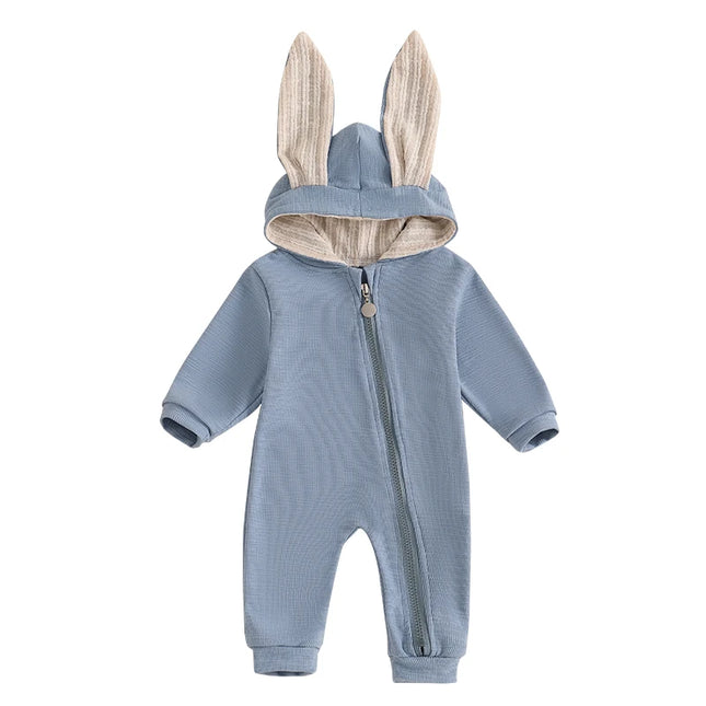 Newborn Baby Romper Jumpsuit, Autumn/Spring Casual Cute Rabbit Ears Long Sleeves Bodysuit 0-24M