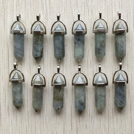 Fast shipping Natural stone quartz aventurine lapis crystal hexagonal pillar Pendants for Jewelry accessories 12pcs Wholesale