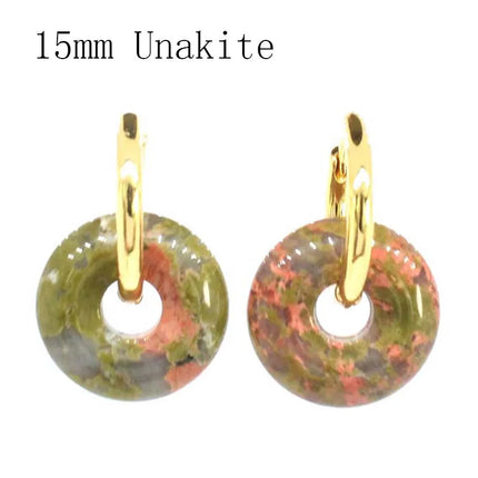 Crystal Earring Natural Rose Quartz Amethyst Crystal Green Aventurine Round Hollow Women Stone Stud Earrings Jewelry Gifts