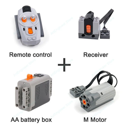 Power Functions Building Kit Motor Servo Set with Battery Box Remote Control for DIY Technical Train Model Compatible Bricks