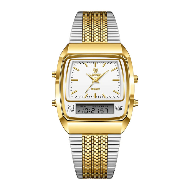 LIEBIG Luxury Dual Display Time Quartz Watches For Men Women Fashion Outdoor Sports Week Waterproof Digital Wristwatches Relojes
