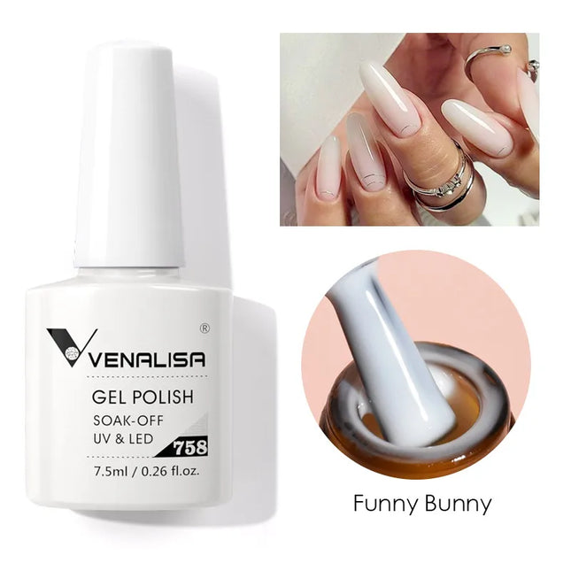 #758 Milky White Venalisa Nail Gel Polish Pearl Color Fall Nails TPO Free Long Wear Diamond Top Soak Off UV LED Gel Nail 7.5ml