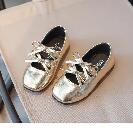 Kids Dance Performance Shoes Square Black Solid Color Girls Princess Shoe with Double Bow 2024 New Girls Leather Shoes Soft Sole