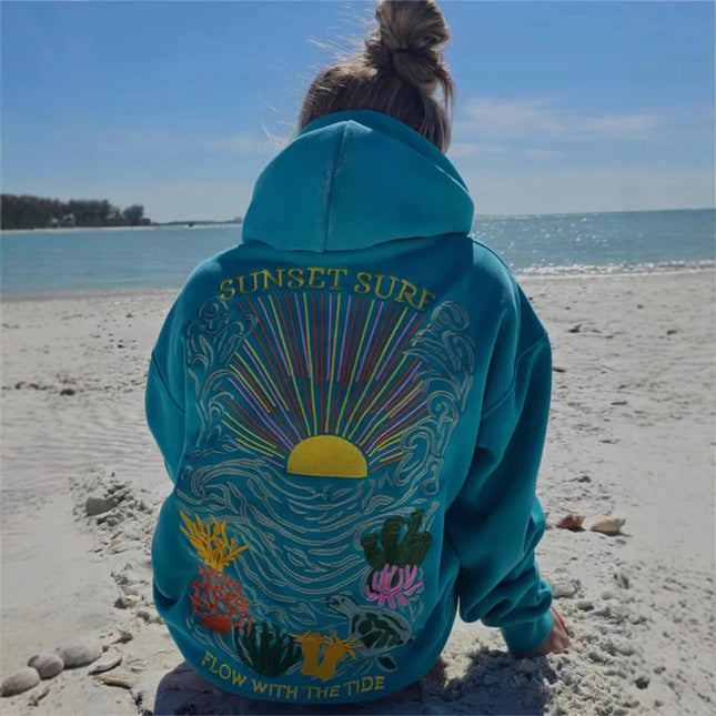 2025 new style Sunflower on the sea embroidered hoodie sweatshirt for men and women embroidered sweatshirt