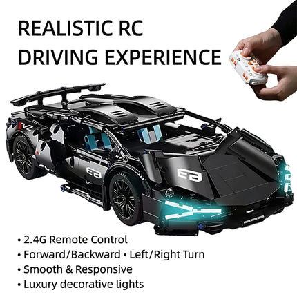 Motor Version 1:14 Scale RC Technic MOC Car,1280PCS DIY Bricks Remote Control Sports Car Building Construction Set