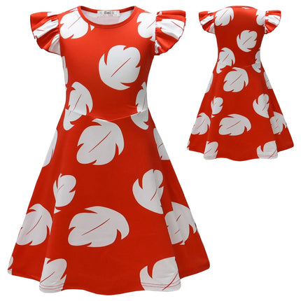 Lilo Leaf Dress Stitch Cartoon Lilo Girls LILO Girls Skirt Flying Sleeve Dress Son Girl Casual Dresses Halloween Cosplay Skirt