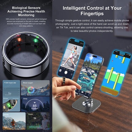 New R11 Smart Ring Men Women LED Display Screen Heart Rate Blood Oxygen Monitoring Waterproof Multi Sports Modes Smartrings 2025