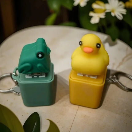 Funny Croaking Frog Duck Luminous Button Keychain Keyboard Fidget Clicker Sound Keyring for Stress Relief Finger Toy Gift Decor