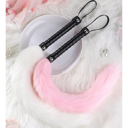 Fetish PU Leather With Fox Tail Whip Flogger Handle Spanking Paddle Flirting BDSM Adult Game Erotic Sex Toys for Women Couples