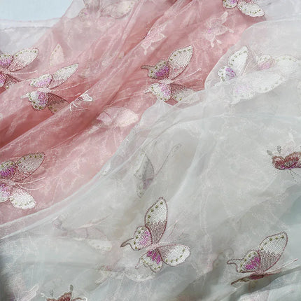 Blush Embroidered Chiffon Organza Fabric Ethereal Chinese Style Blouse Dress Hanfu Designer Apparel Fashion Textile Material