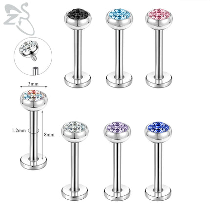 ZS 6-13PCS/LOT 16G Stainless Steel Lip Labret Piercing Set Crystal Monroe Lip Stud Ear Tragus Helix Cartilage Piercing 6/8/10mm