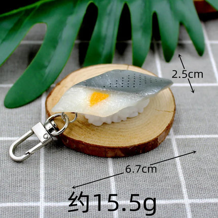 Simulated Food Pendant PVC Japanese Salmon Sushi Model Keychains Car Key Chain Phone Pendant Keyrings Creative Decoration Gift