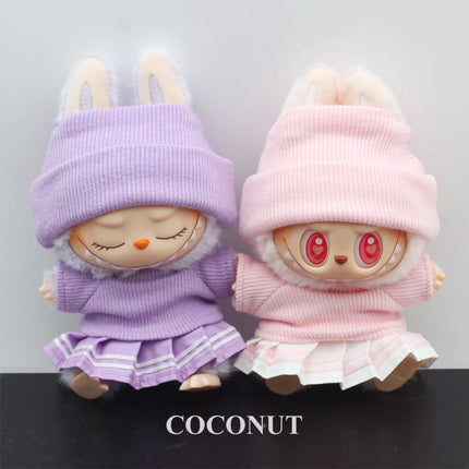 Sweater Set For 15/17cm Ropa Labubu Doll Clothes Match Knitted Hat T-shirt Dopamine Color Matching Fashion Design